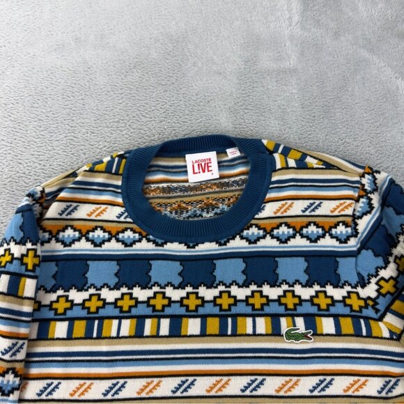 Lacoste Live Men's Small Aztec Print Cotton Long Sleeve Sweater - Picture 10 of 13
